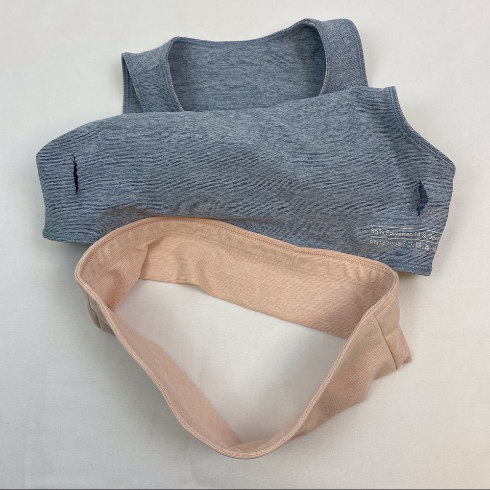 Outdoor Voices Tri-tone Slashback Gray Pink Crop Sports Bra - Picture 8 of 9